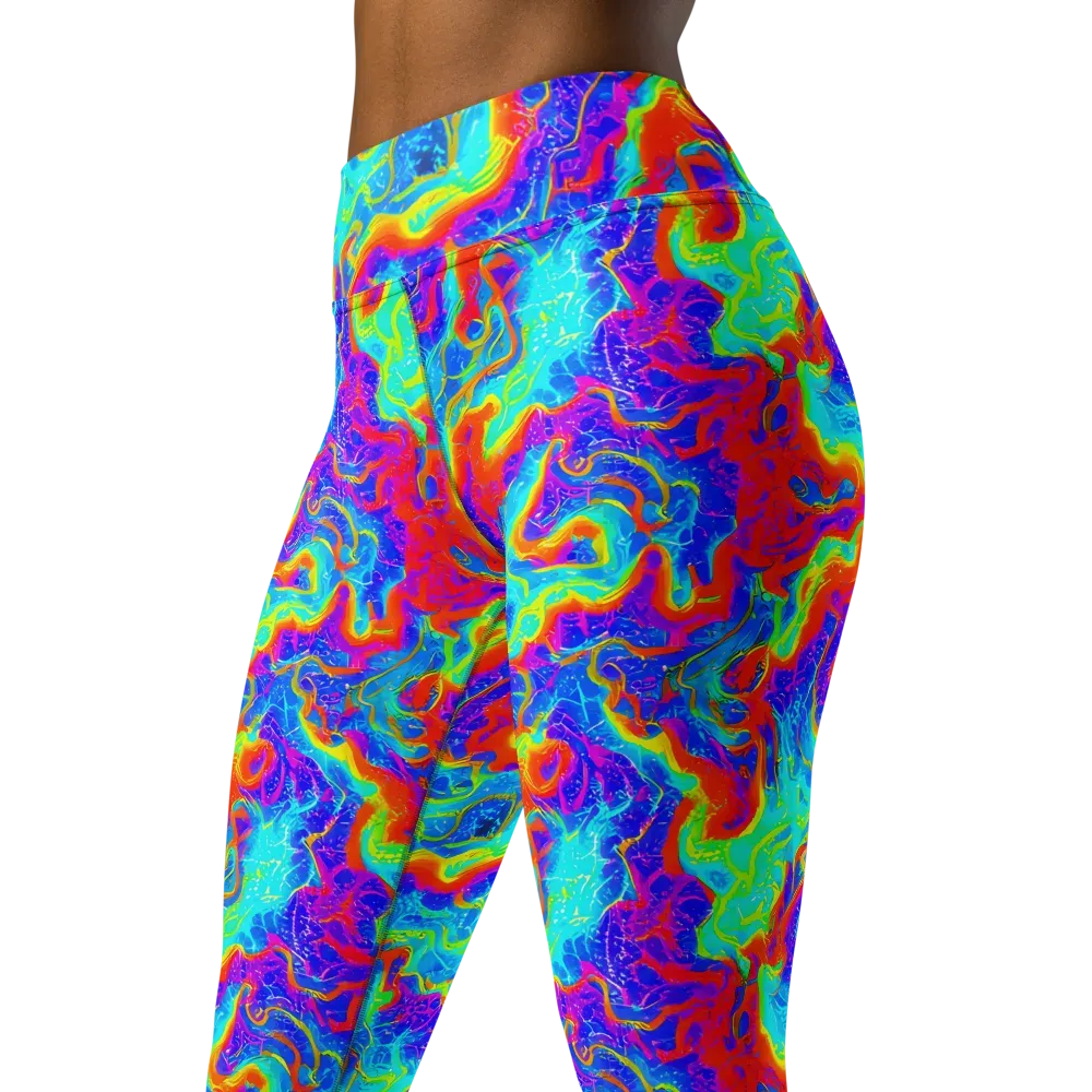 Tangerine Labyrinth on Yoga Leggings — Left Front