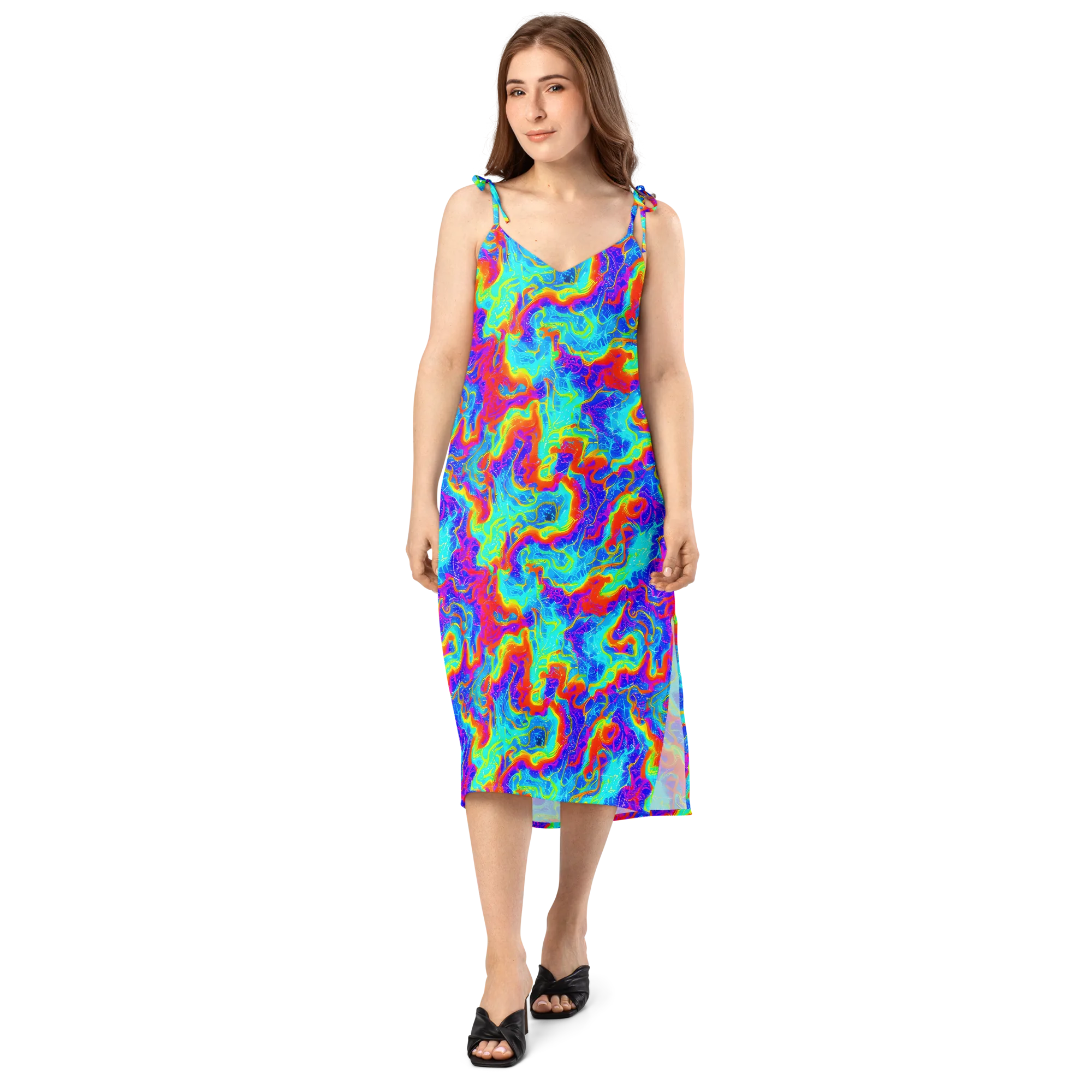 Tangerine Labyrinth on Slip Dress — Front
