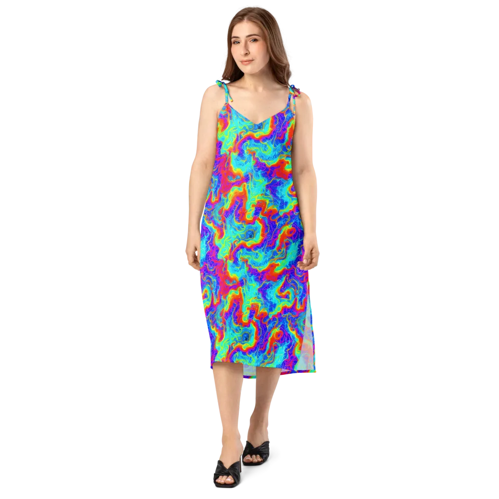 Tangerine Labyrinth on Slip Dress — Front