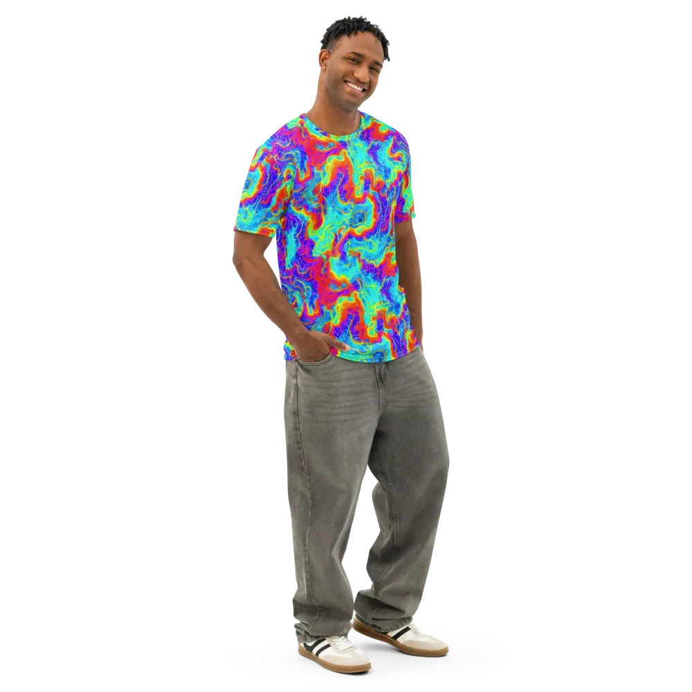 Tangerine Labyrinth on Men's Cotton Crew Neck T-Shirt — Right Front