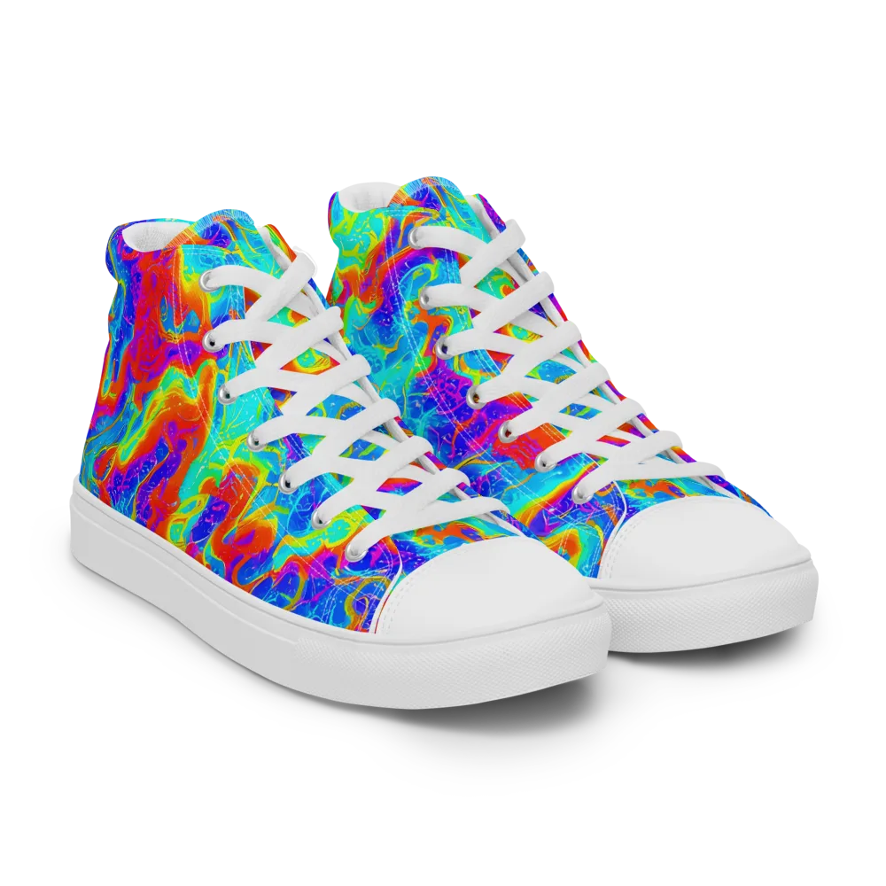 Tangerine Labyrinth on Men's High Top Canvas Shoes — Right Front