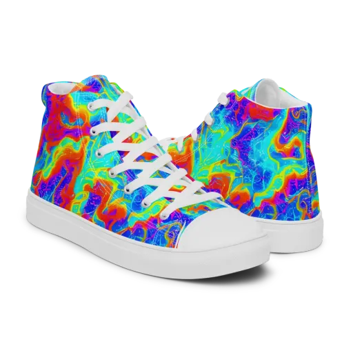 Tangerine Labyrinth on a Men's High Top Canvas Shoes