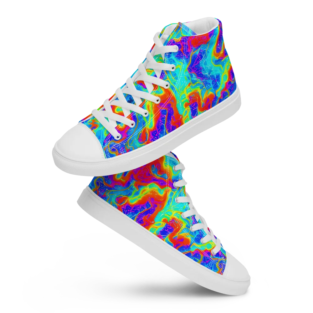 Tangerine Labyrinth on Men's High Top Canvas Shoes — Front