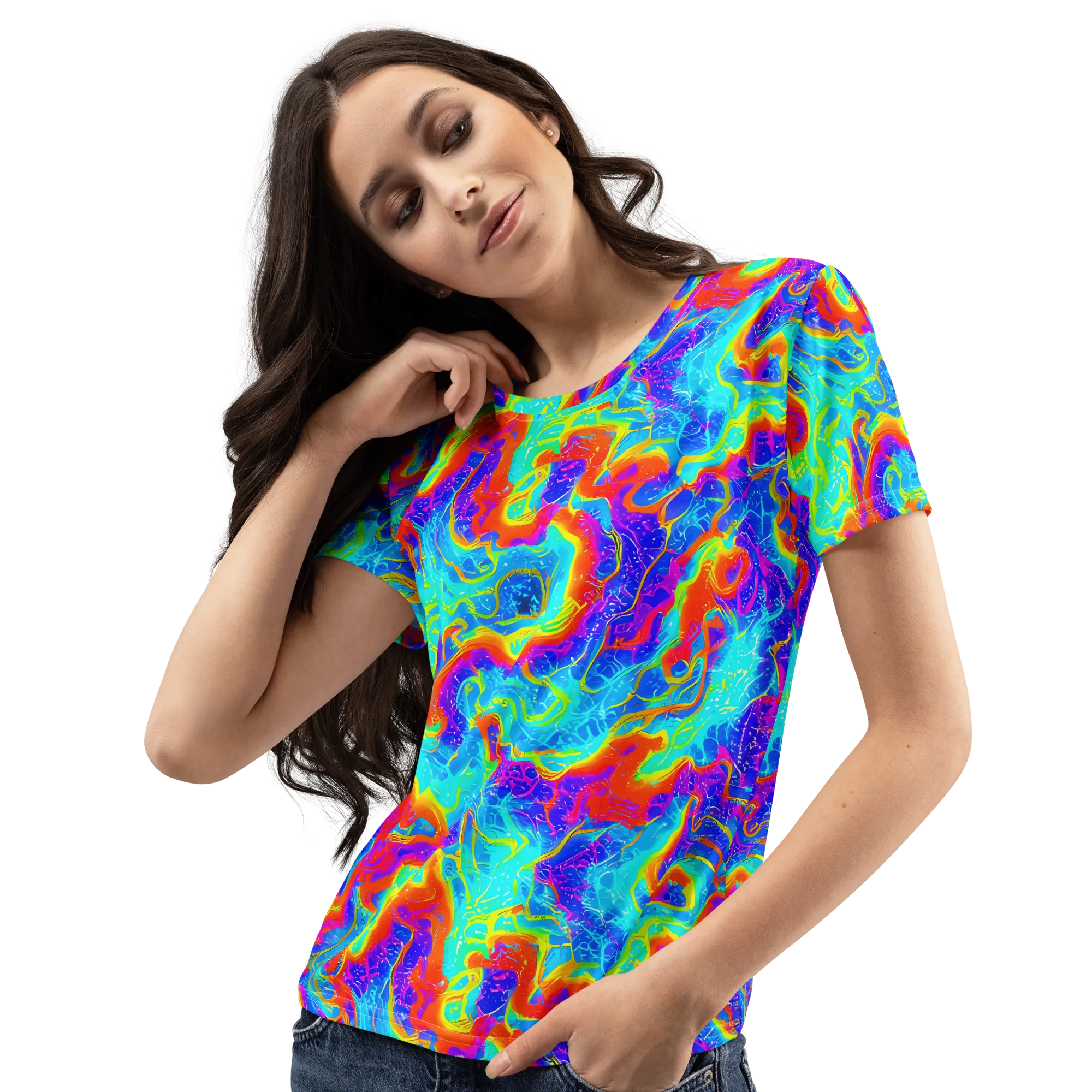 Tangerine Labyrinth on Women's Crew Neck T-Shirt — Left Front