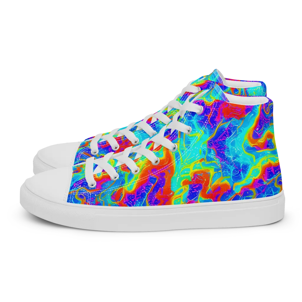 Tangerine Labyrinth on Women's High Top Canvas Shoes — Left