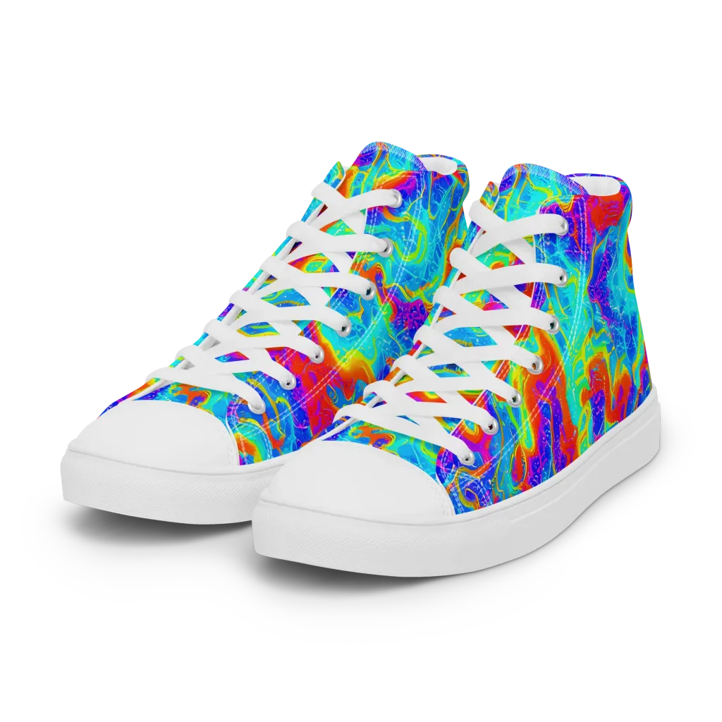 Tangerine Labyrinth on Women's High Top Canvas Shoes — Left Front