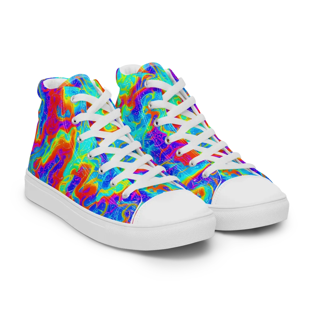 Tangerine Labyrinth on Women's High Top Canvas Shoes — Right Front