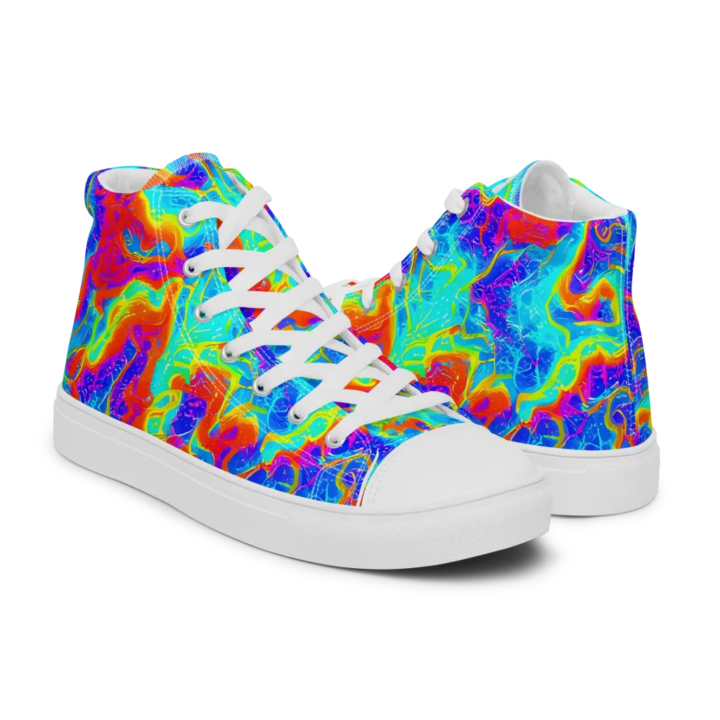 Tangerine Labyrinth on Women's High Top Canvas Shoes — Right