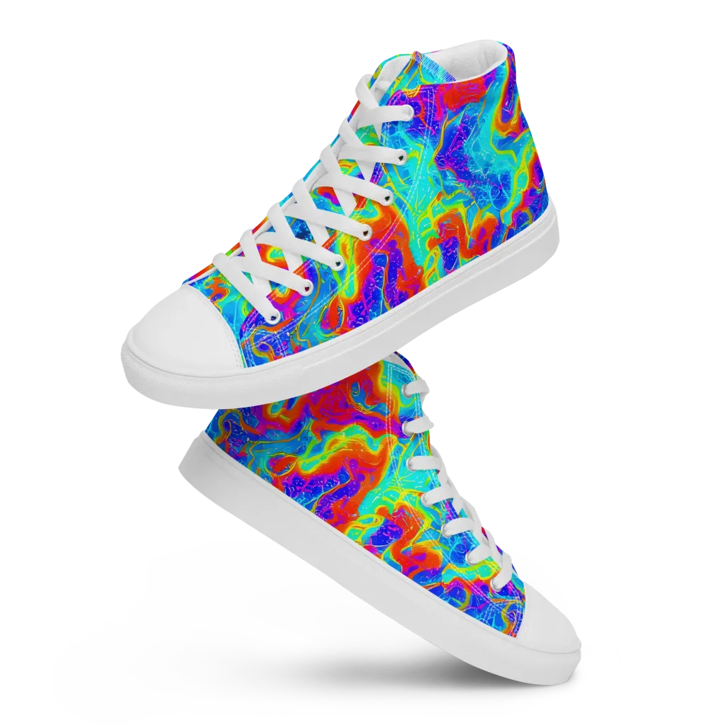 Tangerine Labyrinth on Women's High Top Canvas Shoes — Front