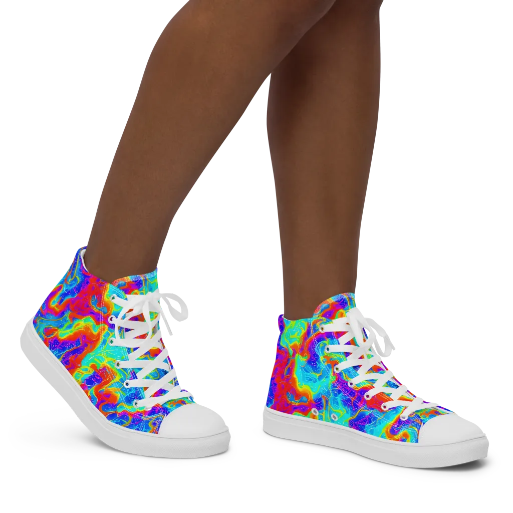 Tangerine Labyrinth on Women's High Top Canvas Shoes — Right