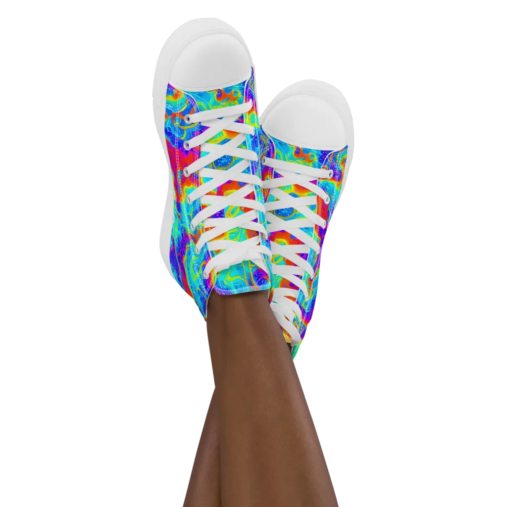 Tangerine Labyrinth on Women's High Top Canvas Shoes — Front