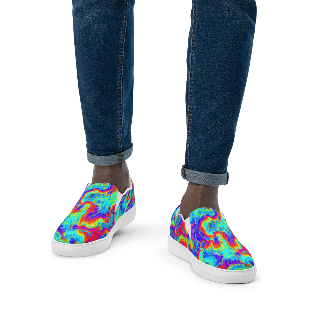 Tangerine Labyrinth on Men's Slip-On Canvas Shoes — Front