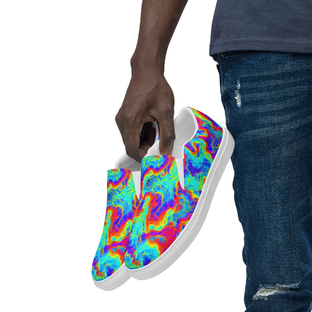 Tangerine Labyrinth on Men's Slip-On Canvas Shoes — Left Front