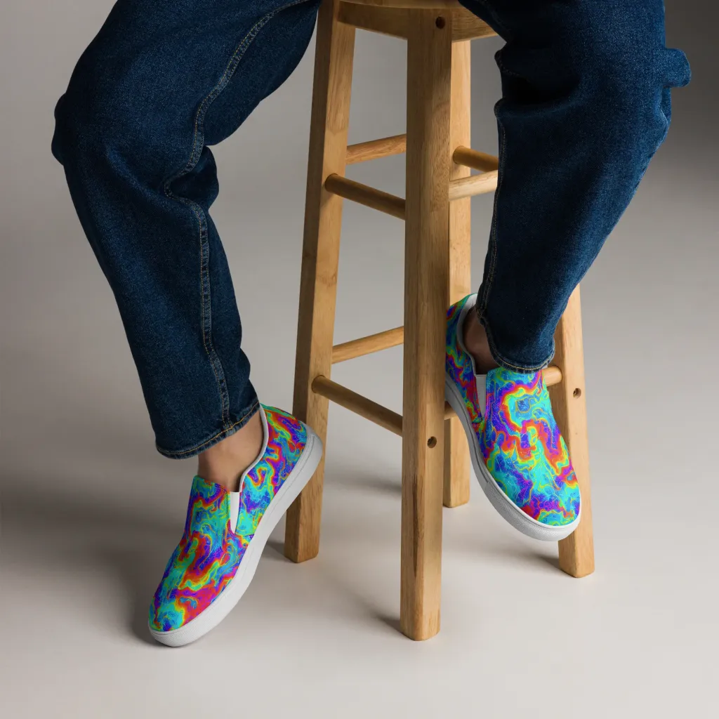 Tangerine Labyrinth on Men's Slip-On Canvas Shoes — Front