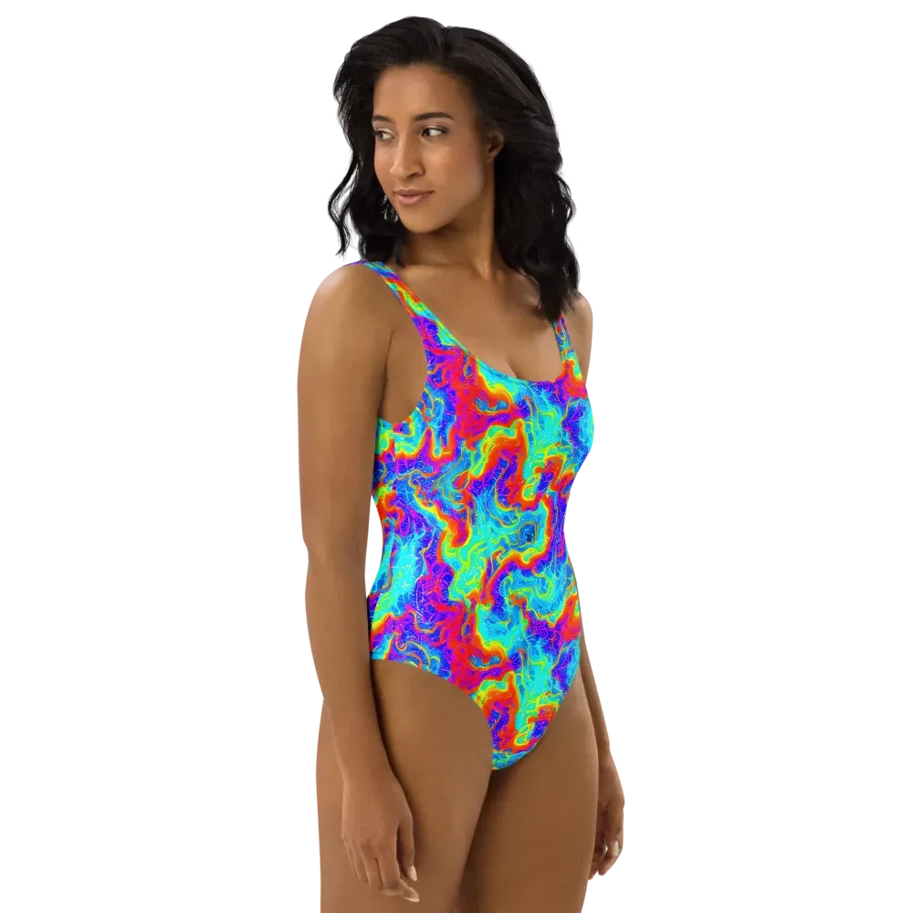 Tangerine Labyrinth on One-Piece Swimsuit — Right
