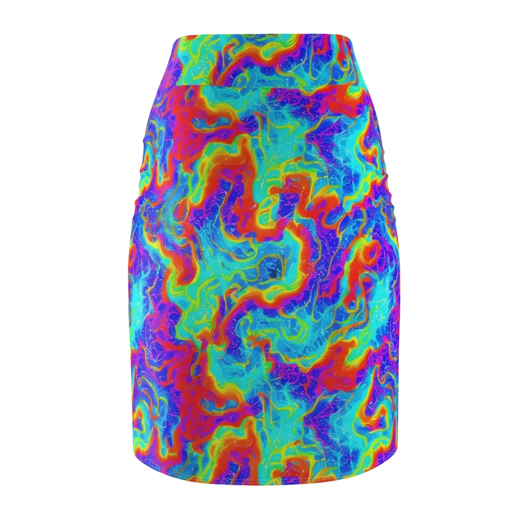Tangerine Labyrinth on Pencil Skirt — Back