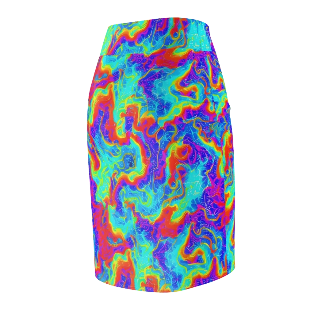 Tangerine Labyrinth on Pencil Skirt — Back Side