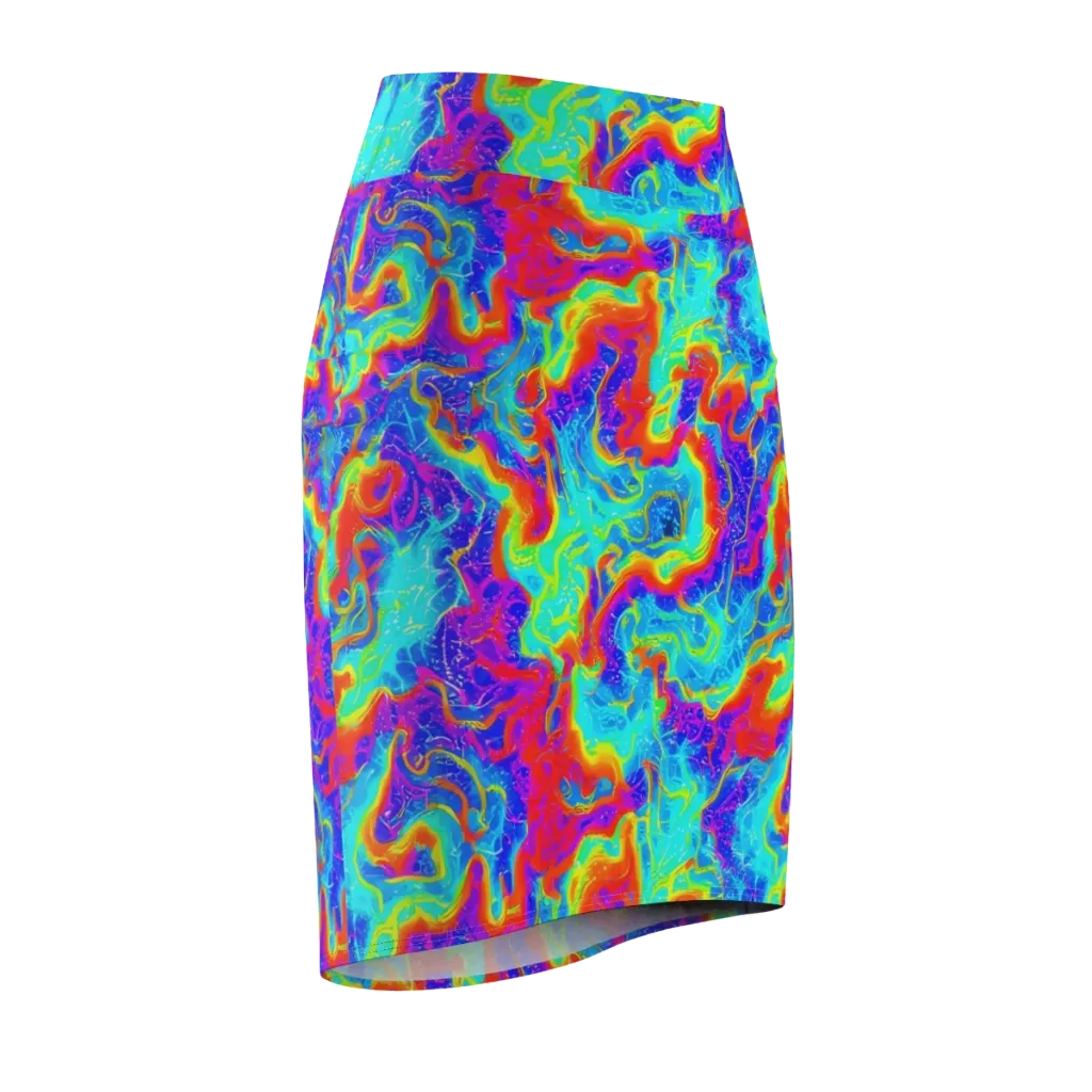 Tangerine Labyrinth on Pencil Skirt — Front Side