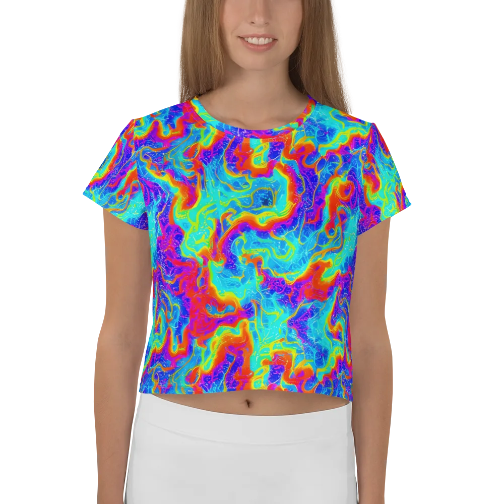 Tangerine Labyrinth on Crop Tee — Front