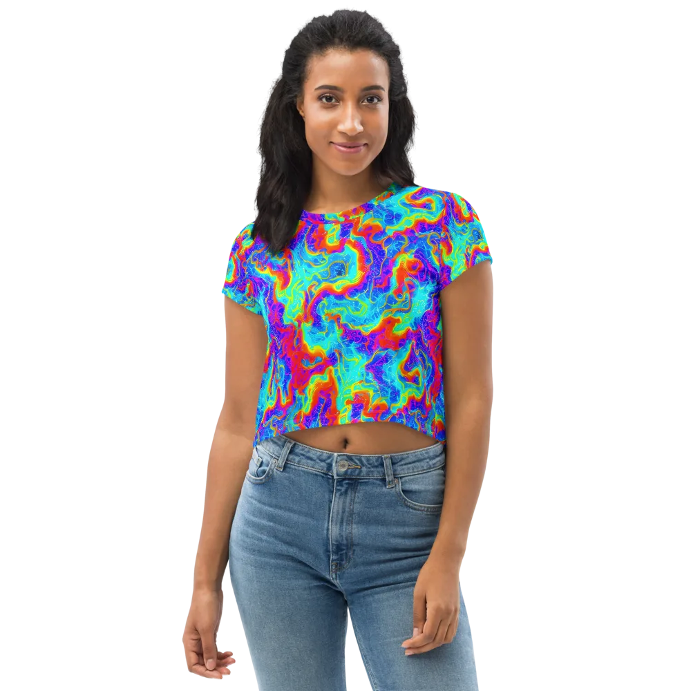 Tangerine Labyrinth on Crop Tee — Front