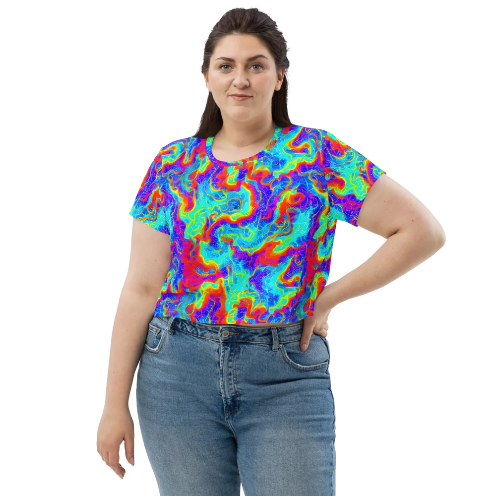 Tangerine Labyrinth on Crop Tee — Front