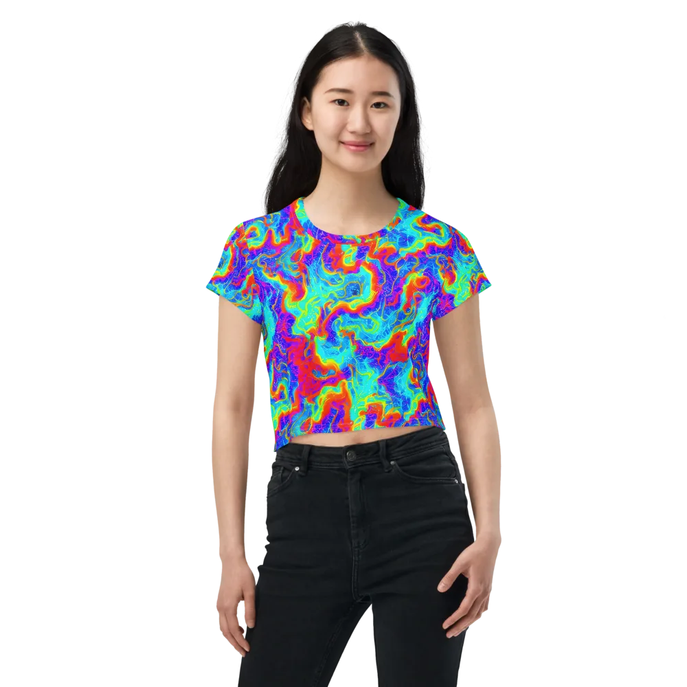 Tangerine Labyrinth on Crop Tee — Front