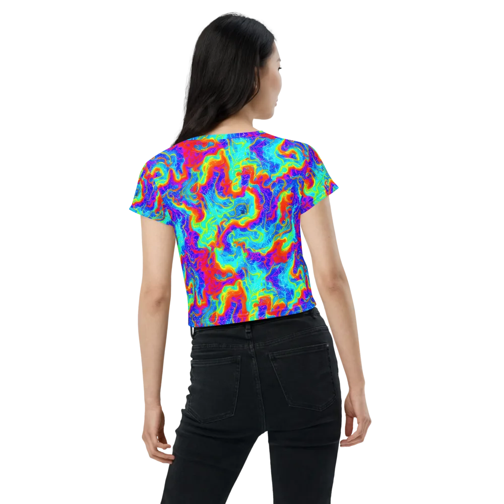 Tangerine Labyrinth on Crop Tee — Back