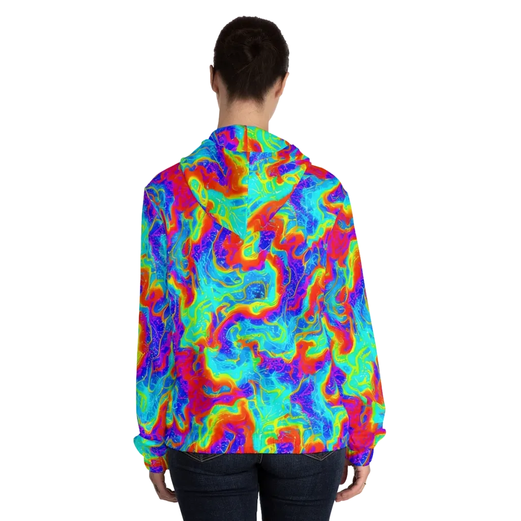 Tangerine Labyrinth on Women's Full-Zip Hoodie — Back On Person