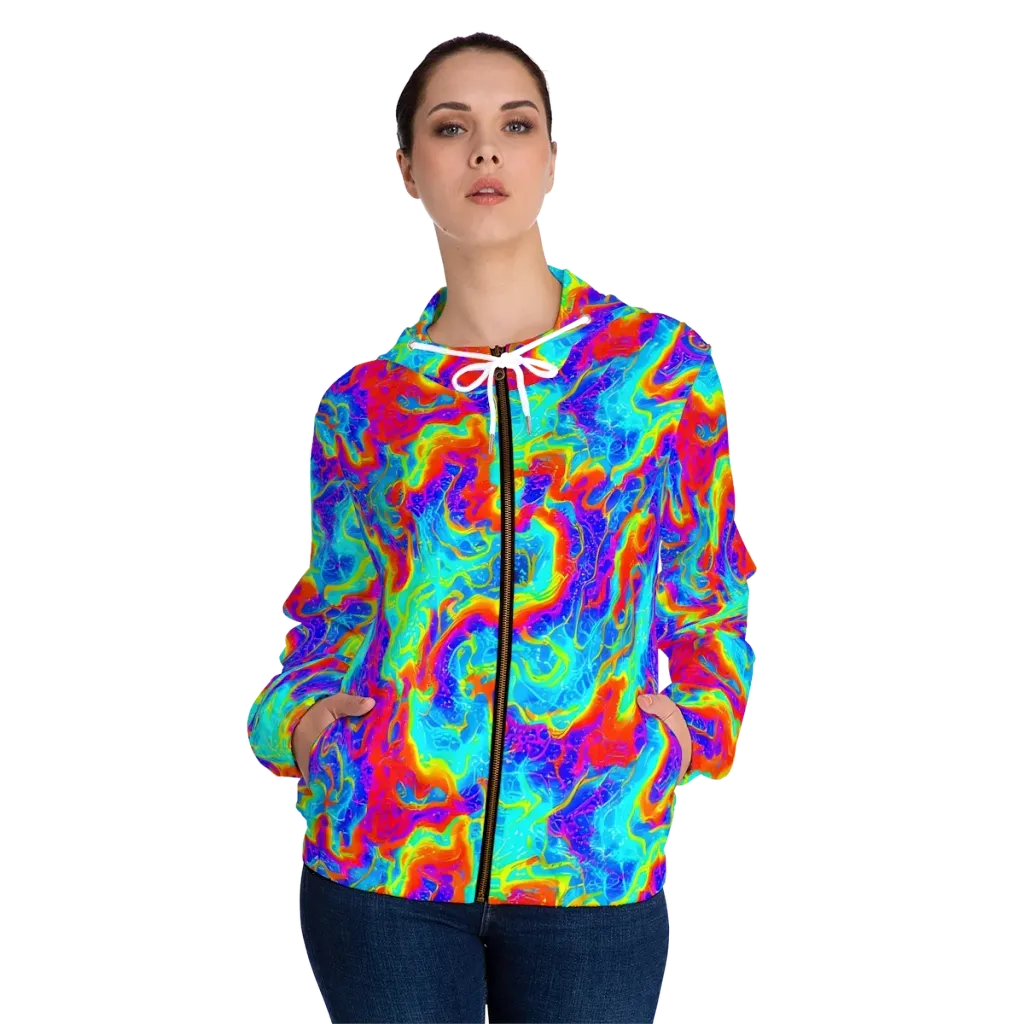 Tangerine Labyrinth on Women's Full-Zip Hoodie — Front On Person