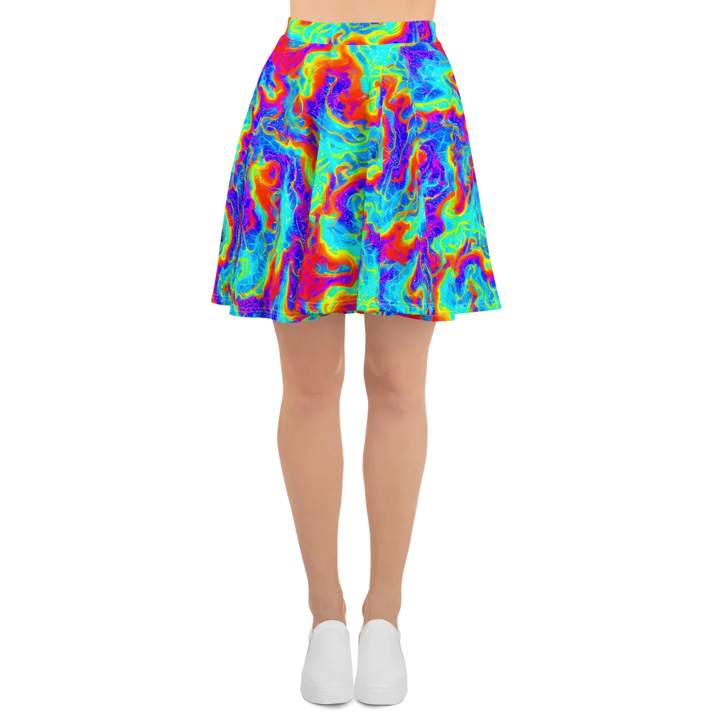 Tangerine Labyrinth on Skater Skirt — Front