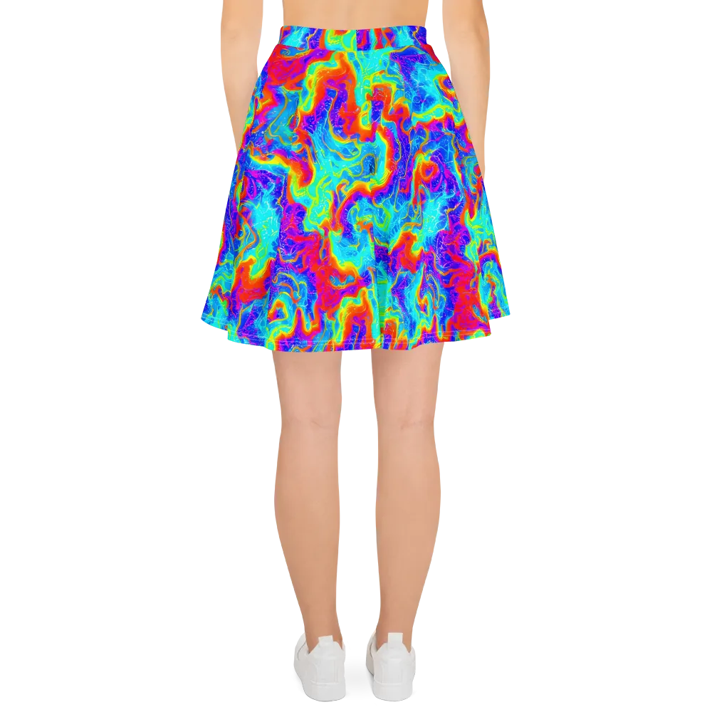 Tangerine Labyrinth on Skater Skirt — Back
