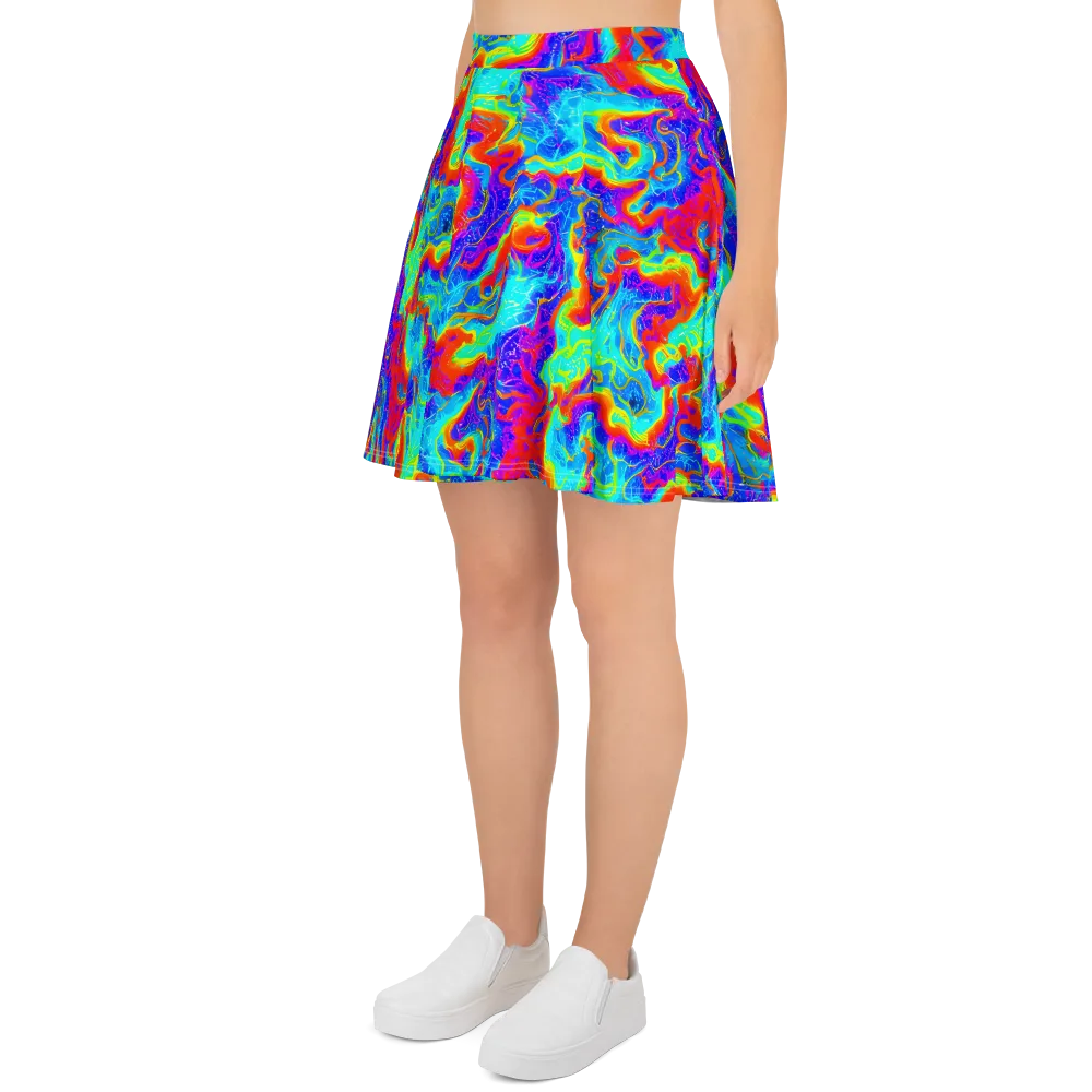 Tangerine Labyrinth on Skater Skirt — Left