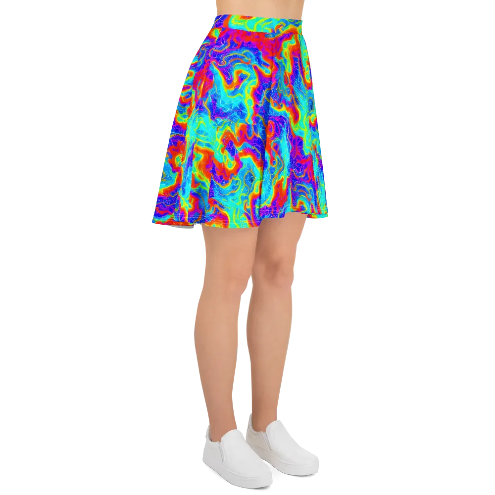 Tangerine Labyrinth on Skater Skirt — Right