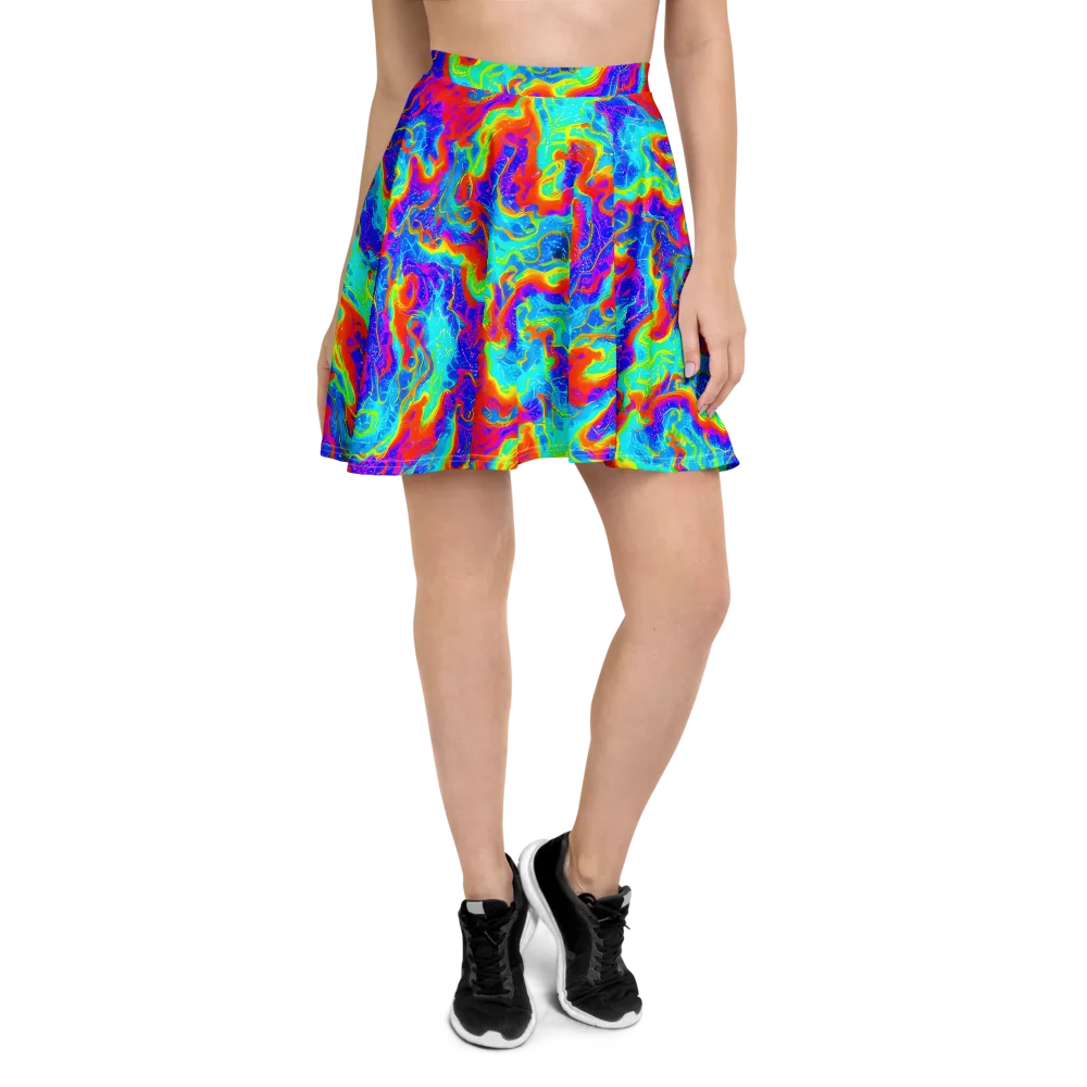 Tangerine Labyrinth on Skater Skirt — Front