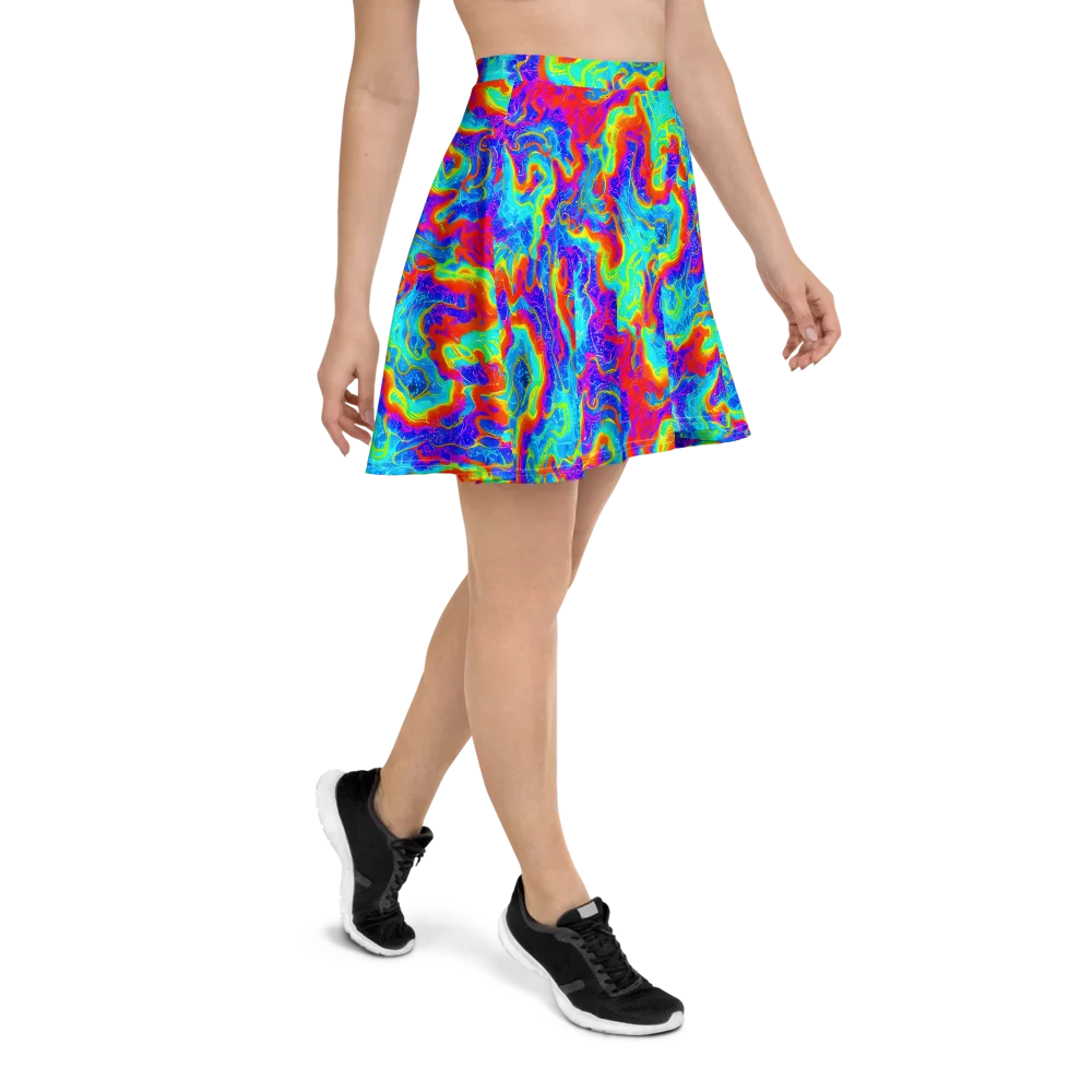 Tangerine Labyrinth on Skater Skirt — Right