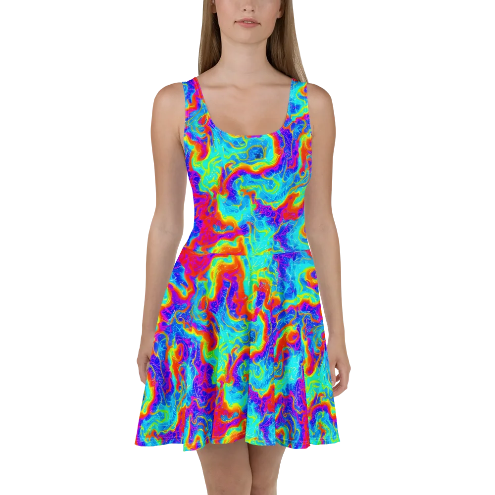 Tangerine Labyrinth on Skater Dress — Front