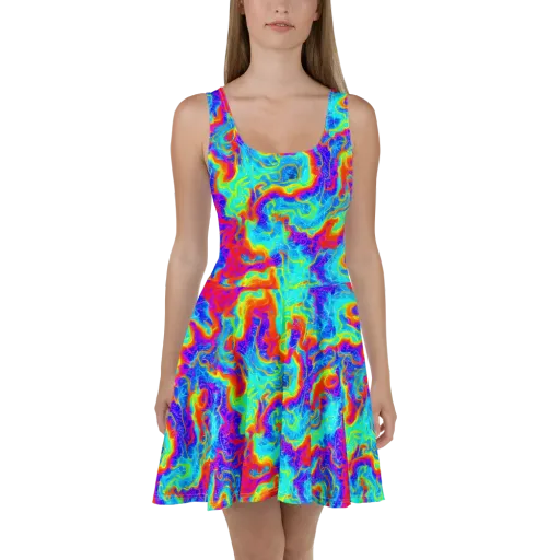 Tangerine Labyrinth on a Skater Dress