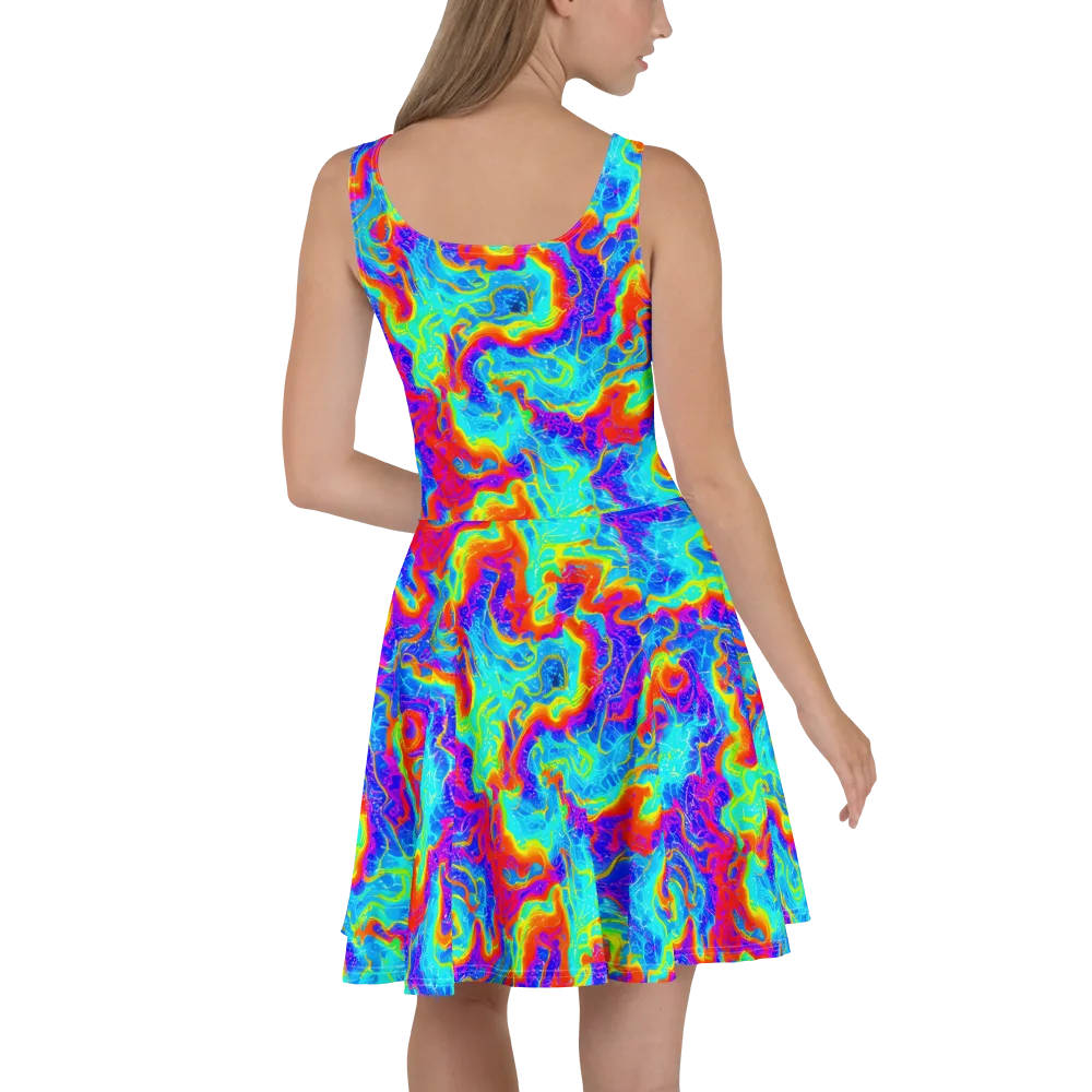 Tangerine Labyrinth on Skater Dress — Back