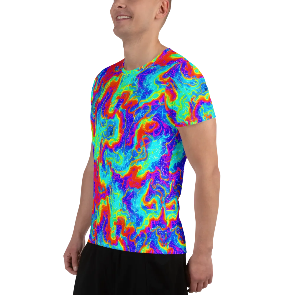 Tangerine Labyrinth on Men's Athletic T-Shirt — Left