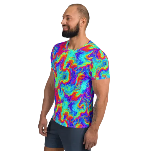 Tangerine Labyrinth on a Men's Athletic T-Shirt