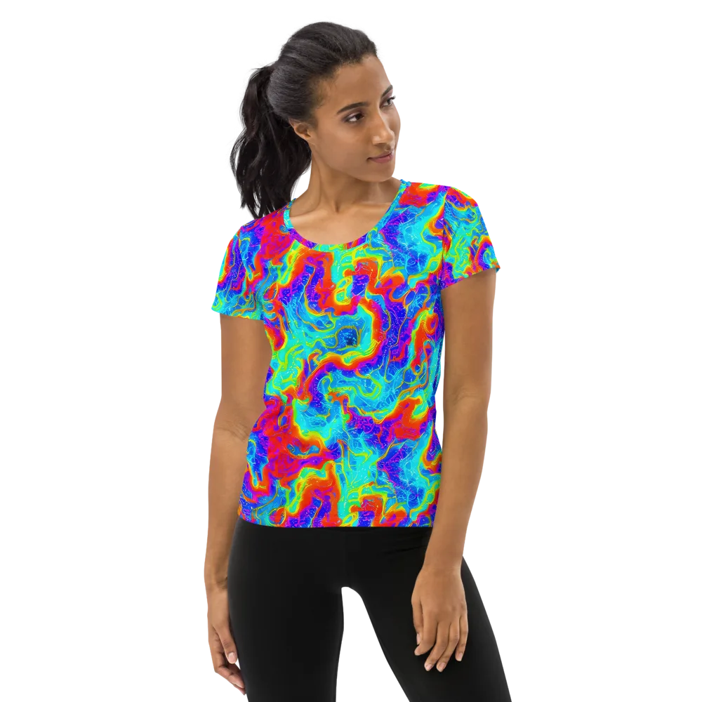 Tangerine Labyrinth on Women's Athletic T-Shirt — Front