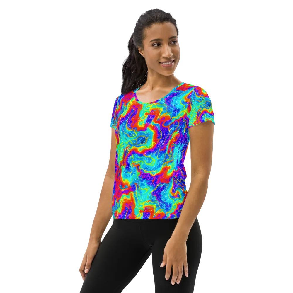 Tangerine Labyrinth on Women's Athletic T-Shirt — Left