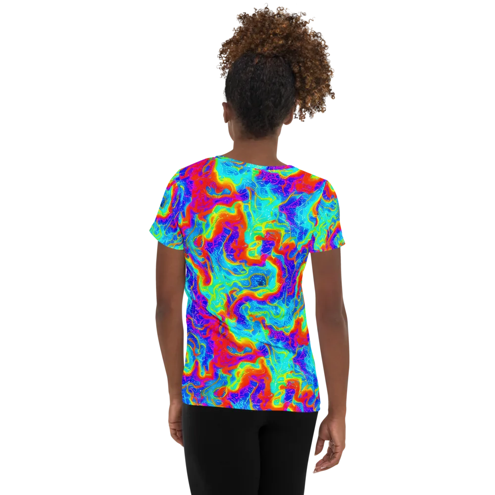 Tangerine Labyrinth on Women's Athletic T-Shirt — Back