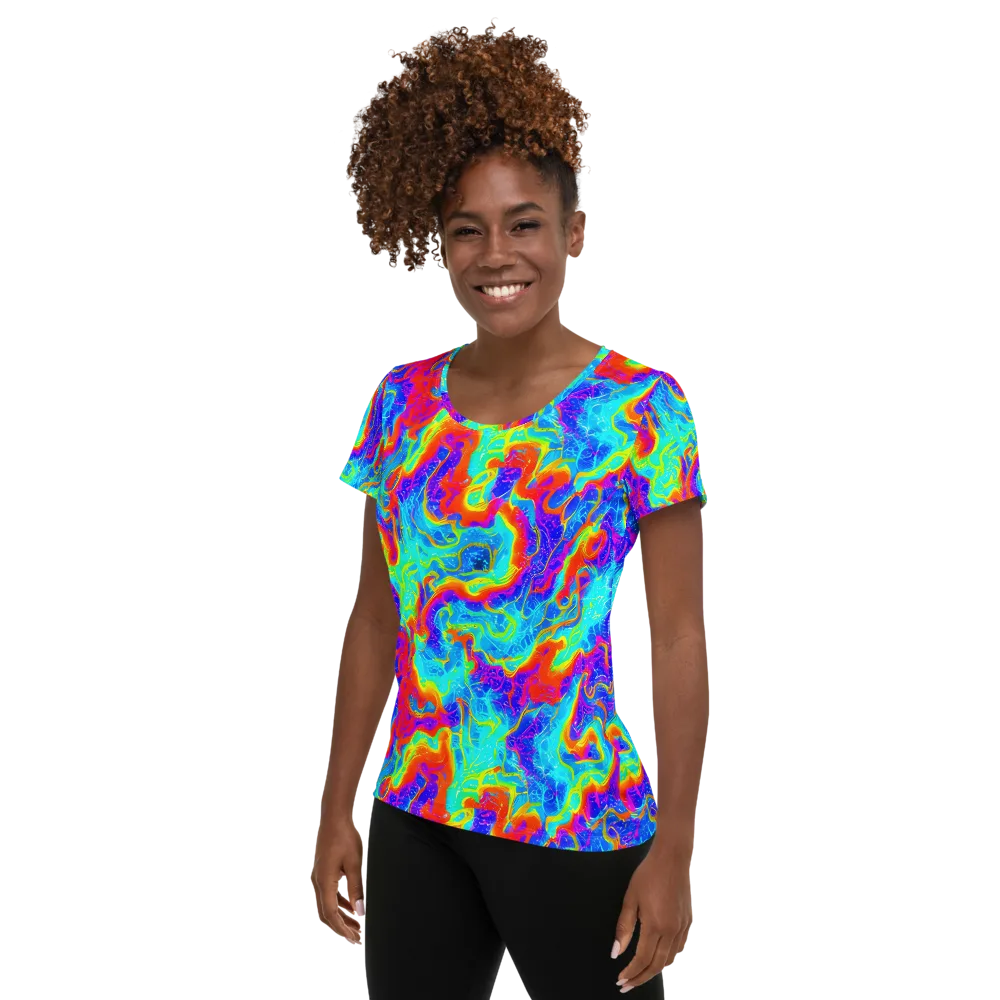 Tangerine Labyrinth on Women's Athletic T-Shirt — Left