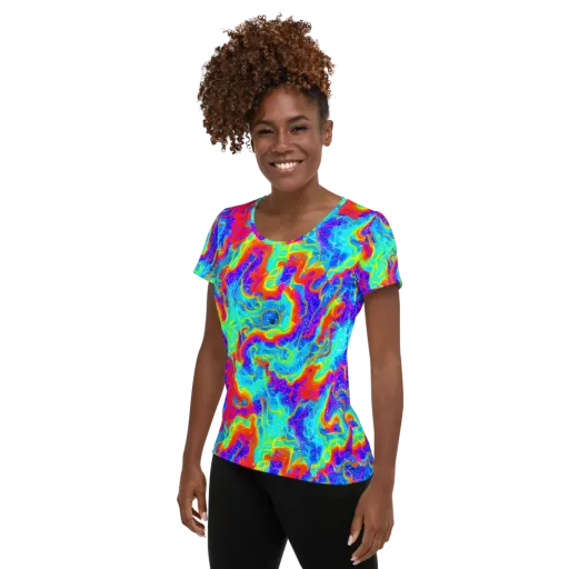 Tangerine Labyrinth on a Women's Athletic T-Shirt