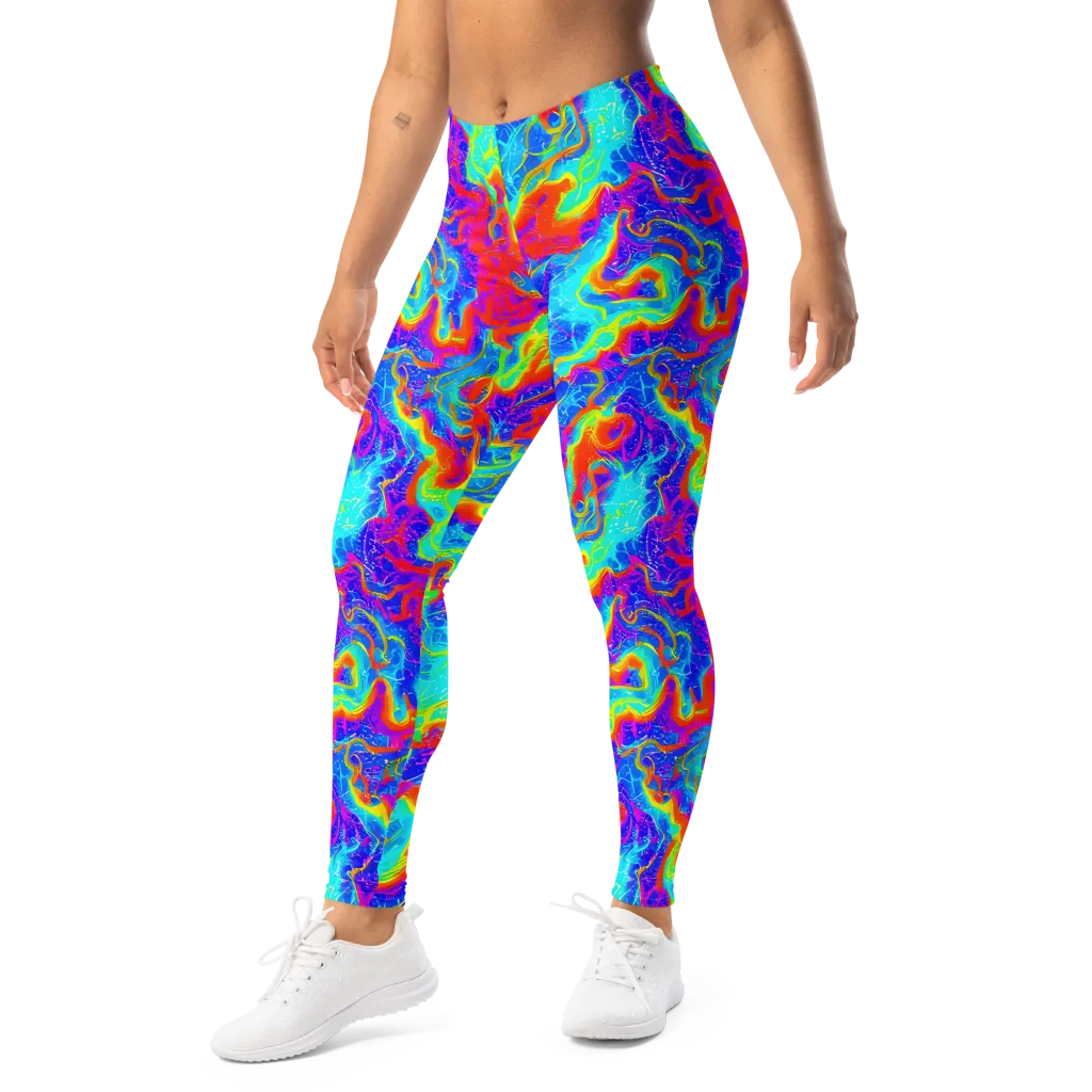 Tangerine Labyrinth on Leggings — Left Front