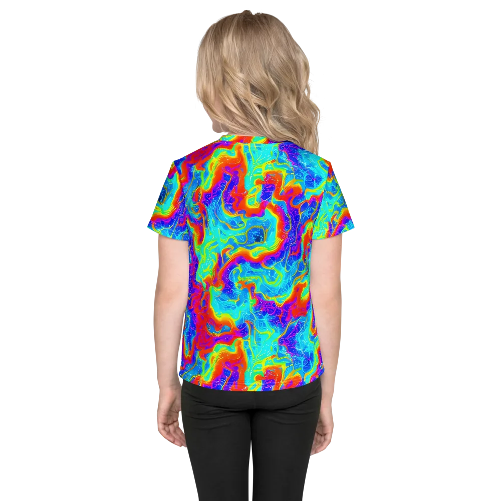 Tangerine Labyrinth on Kids Crew Neck T-Shirt — Back