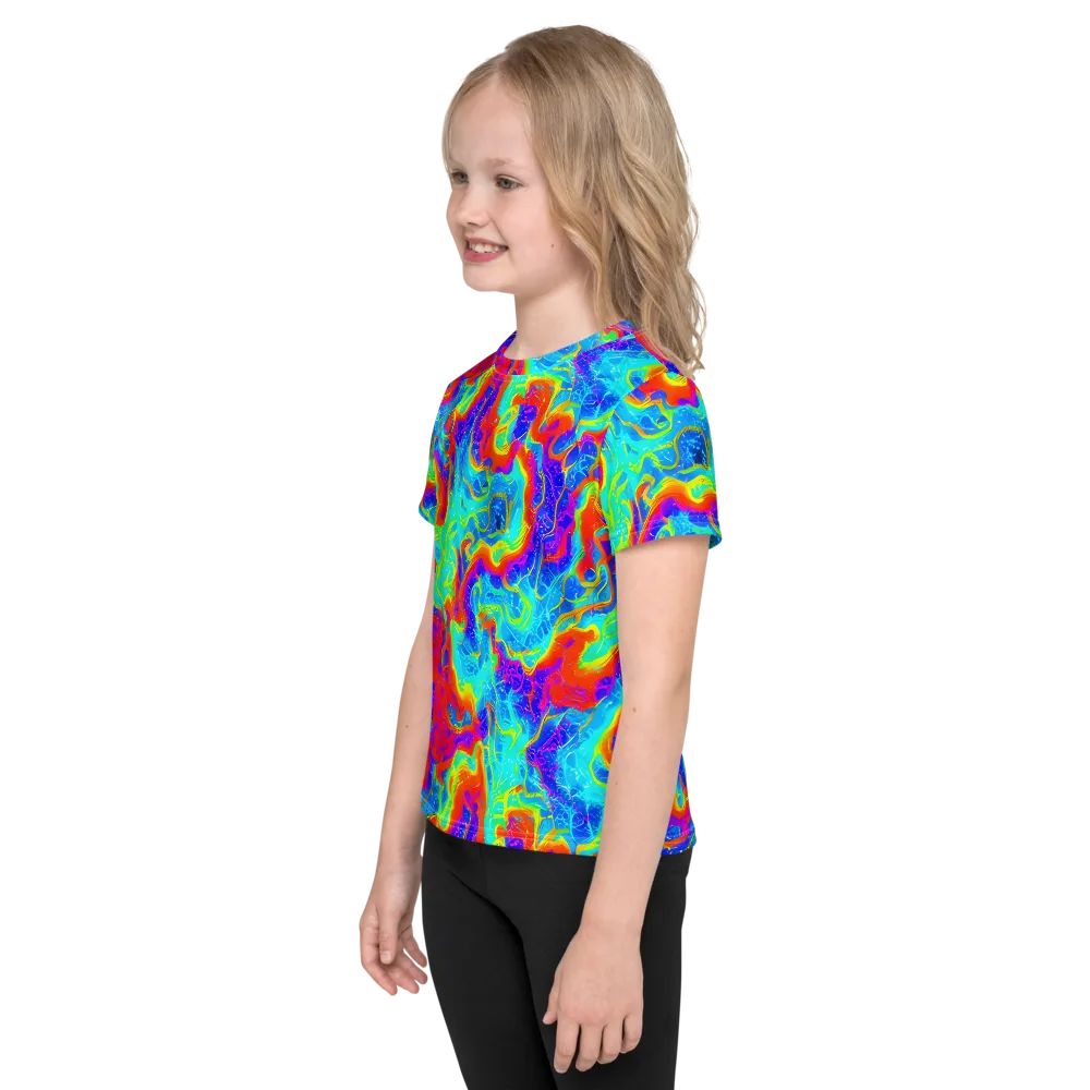 Tangerine Labyrinth on Kids Crew Neck T-Shirt — Left