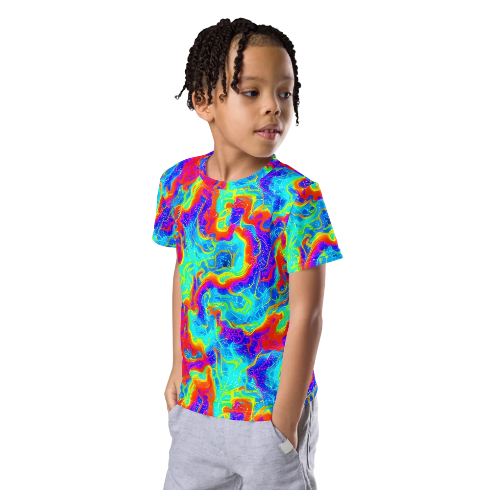 Tangerine Labyrinth on Kids Crew Neck T-Shirt — Left Front