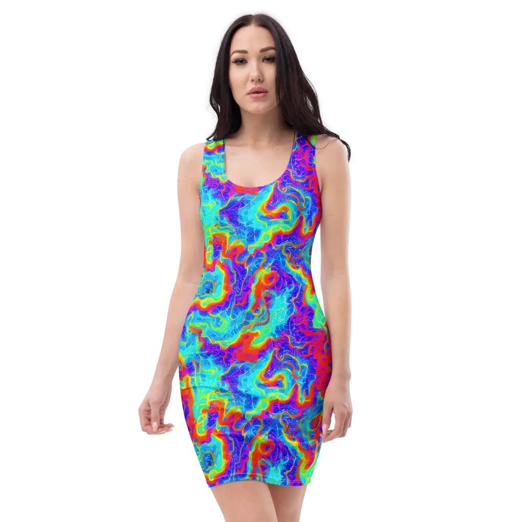 Tangerine Labyrinth on Bodycon Dress — Front